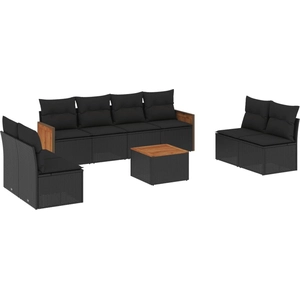 vidaXL Salon de jardin 9 pcs avec coussins noir résine tressée pas cher