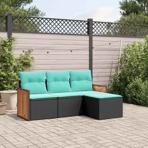 vidaXL Vidaxl Salon De Jardin 4 Pcs Avec Coussins Noir Résine Tressée pas cher