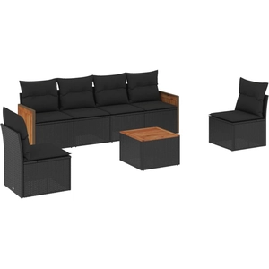 vidaXL Salon de jardin 7 pcs avec coussins noir résine tressée pas cher