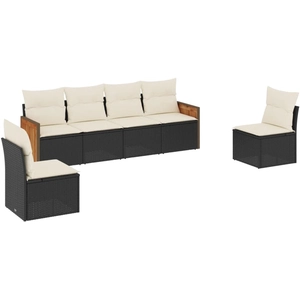 vidaXL Salon de jardin 7 pcs avec coussins noir résine tressée pas cher
