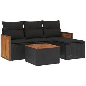 vidaXL Salon de jardin 5 pcs avec coussins noir résine tressée pas cher