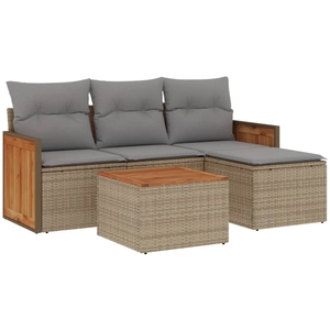 vidaXL Salon de jardin avec coussins 4 pcs beige résine tressée pas cher