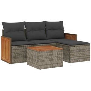 vidaXL Salon de jardin 5 pcs avec coussins gris résine tressée pas cher