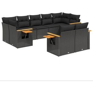 vidaXL Salon de jardin 9 pcs avec coussins noir résine tressée pas cher