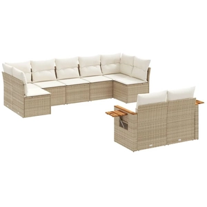 vidaXL Salon de jardin avec coussins 9 pcs beige résine tressée pas cher