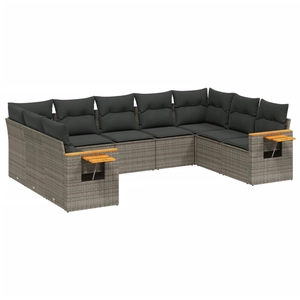 vidaXL Salon de jardin avec coussins 10 pcs gris résine tressée pas cher