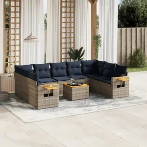 vidaXL Vidaxl Salon De Jardin 10 Pcs Avec Coussins Gris Résine Tressée pas cher