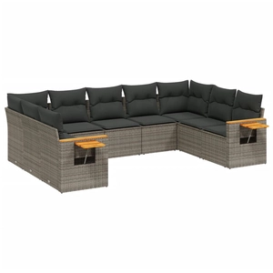 vidaXL Salon de jardin 9 pcs avec coussins gris résine tressée pas cher