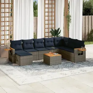 vidaXL Vidaxl Salon De Jardin 9 Pcs Avec Coussins Gris Résine Tressée pas cher