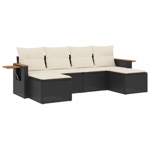 vidaXL Salon de jardin 6 pcs avec coussins noir résine tressée pas cher