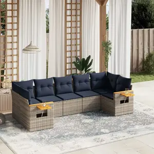 vidaXL Vidaxl Salon De Jardin 7 Pcs Avec Coussins Gris Résine Tressée pas cher