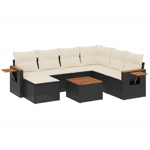 vidaXL Salon de jardin 8 pcs avec coussins noir résine tressée pas cher