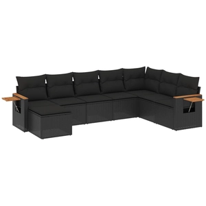 vidaXL Salon de jardin 8 pcs avec coussins noir résine tressée pas cher