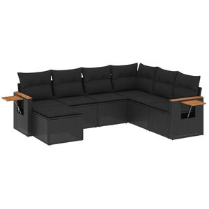 vidaXL Salon de jardin 7 pcs avec coussins noir résine tressée pas cher