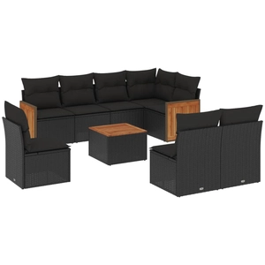 vidaXL Salon de jardin 9 pcs avec coussins noir résine tressée pas cher