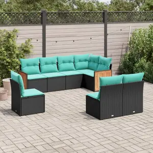 vidaXL Vidaxl Salon De Jardin 8 Pcs Avec Coussins Noir Résine Tressée pas cher