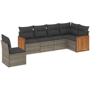 vidaXL Salon de jardin 6 pcs avec coussins gris résine tressée pas cher