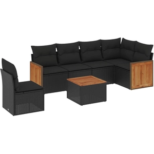 vidaXL Salon de jardin 7 pcs avec coussins noir résine tressée pas cher
