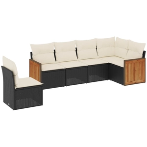 vidaXL Salon de jardin 7 pcs avec coussins noir résine tressée pas cher