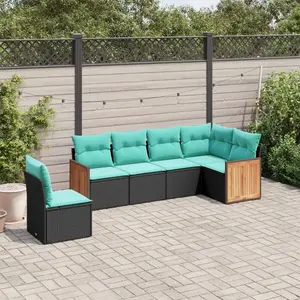 vidaXL Vidaxl Salon De Jardin 6 Pcs Avec Coussins Noir Résine Tressée pas cher