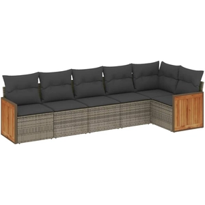 vidaXL Salon de jardin 6 pcs avec coussins gris résine tressée pas cher