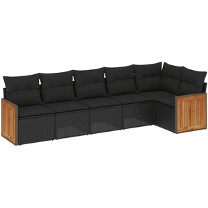 vidaXL Salon de jardin 7 pcs avec coussins noir résine tressée pas cher