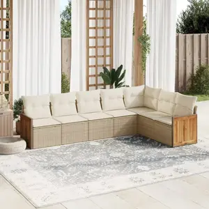 vidaXL Salon de jardin avec coussins 7 pcs beige résine tressée pas cher