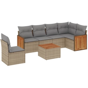 vidaXL Salon de jardin avec coussins 7 pcs beige résine tressée pas cher