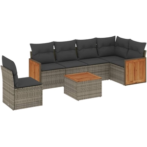 vidaXL Salon de jardin avec coussins 7 pcs gris résine tressée pas cher