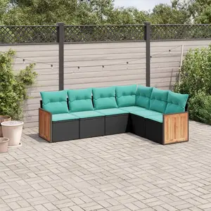 vidaXL Vidaxl Salon De Jardin 6 Pcs Avec Coussins Noir Résine Tressée pas cher