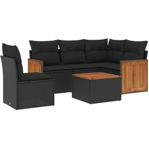 vidaXL Salon de jardin 5 pcs avec coussins noir résine tressée pas cher
