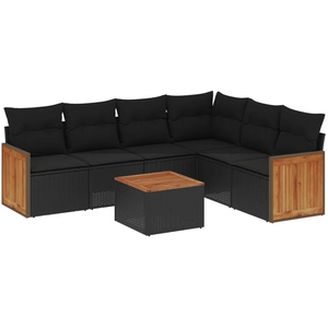 vidaXL Salon de jardin 7 pcs avec coussins noir résine tressée pas cher