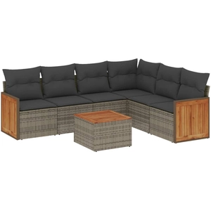 vidaXL Salon de jardin avec coussins 7 pcs gris résine tressée pas cher