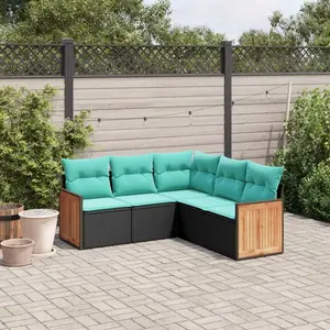 vidaXL Vidaxl Salon De Jardin 5 Pcs Avec Coussins Noir Résine Tressée pas cher
