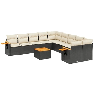 vidaXL Salon de jardin 11 pcs avec coussins noir résine tressée pas cher