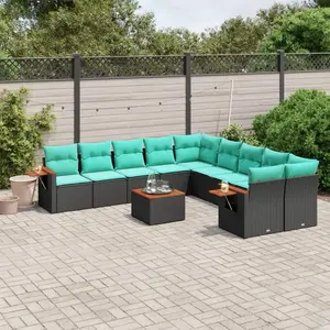 vidaXL Salon de jardin 11 pcs avec coussins noir résine tressée pas cher