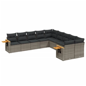 vidaXL Salon de jardin avec coussins 10 pcs gris résine tressée pas cher