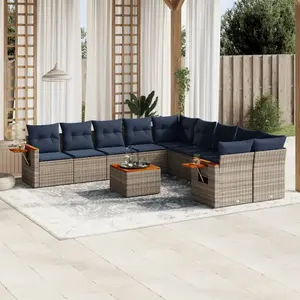 vidaXL Vidaxl Salon De Jardin 11 Pcs Avec Coussins Gris Résine Tressée pas cher