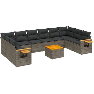 vidaXL Salon de jardin avec coussins 10 pcs gris résine tressée pas cher