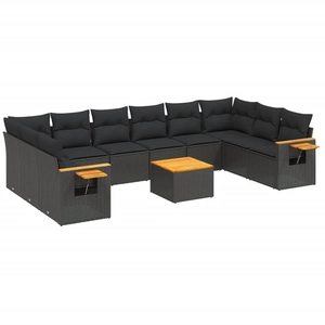 vidaXL Salon de jardin 11 pcs avec coussins noir résine tressée pas cher
