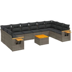 vidaXL Salon de jardin 11 pcs avec coussins gris résine tressée pas cher