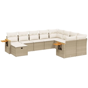vidaXL Salon de jardin avec coussins 10 pcs beige résine tressée pas cher