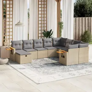 vidaXL Salon de jardin avec coussins 10 pcs beige résine tressée pas cher