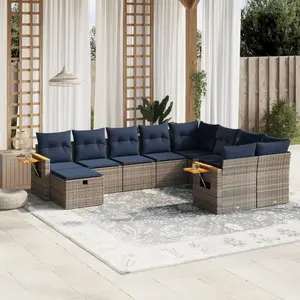vidaXL Vidaxl Salon De Jardin 10 Pcs Avec Coussins Gris Résine Tressée pas cher