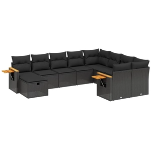 vidaXL Salon de jardin 10 pcs avec coussins noir résine tressée pas cher