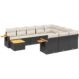 vidaXL Salon de jardin 11 pcs avec coussins noir résine tressée pas cher