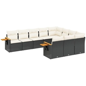 vidaXL Salon de jardin 10 pcs avec coussins noir résine tressée pas cher