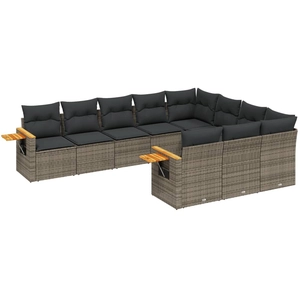 vidaXL Salon de jardin avec coussins 10 pcs gris résine tressée pas cher