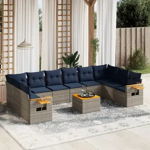 vidaXL Vidaxl Salon De Jardin 11 Pcs Avec Coussins Gris Résine Tressée pas cher