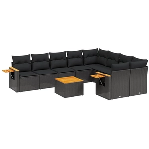 vidaXL Salon de jardin 10 pcs avec coussins noir résine tressée pas cher